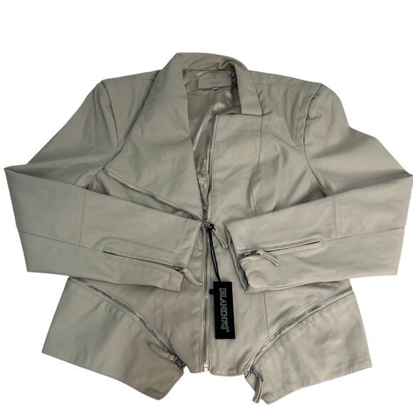 Blank NYC Size XL Faux Leather Vegan Zip Front Moto Jacket Cream Lined Edgy NWT - Picture 2 of 16